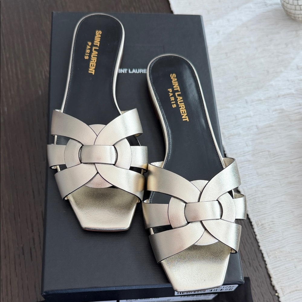 BNNW Saint Laurent Metallic Gold Women's Sandals